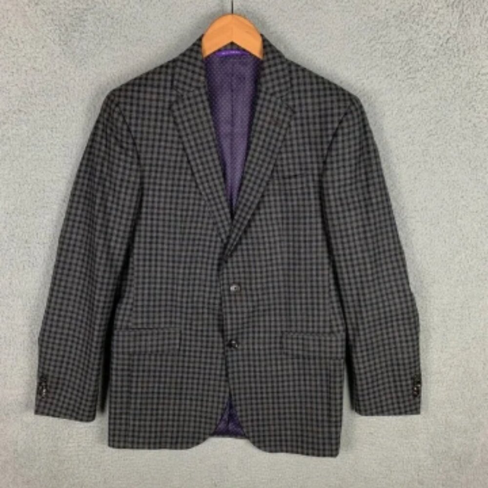 Ted Baker Jay SPJ Blazer 38R Gray Check Gingham Wool Sport Coat Endurance $798